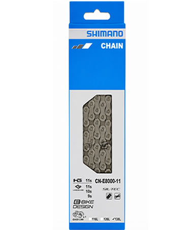 Shimano CN-E8000-11 E-Bike HG-X chain, with quick link, 11 speed, 138L, Silver